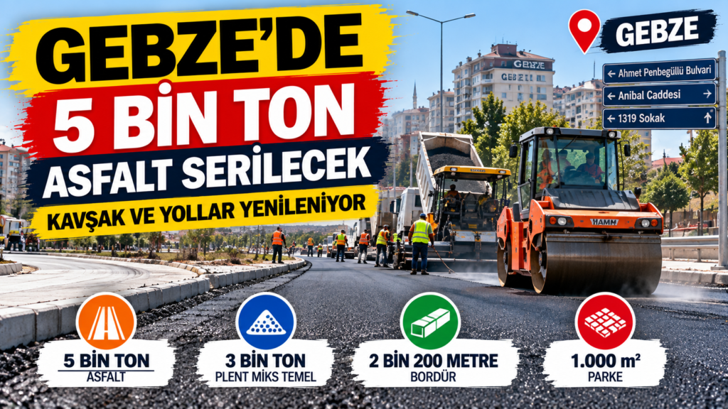 Gebze’de 5 Bin Ton Asfalt Serilecek: Kavşak ve Yollar Yenileniyor